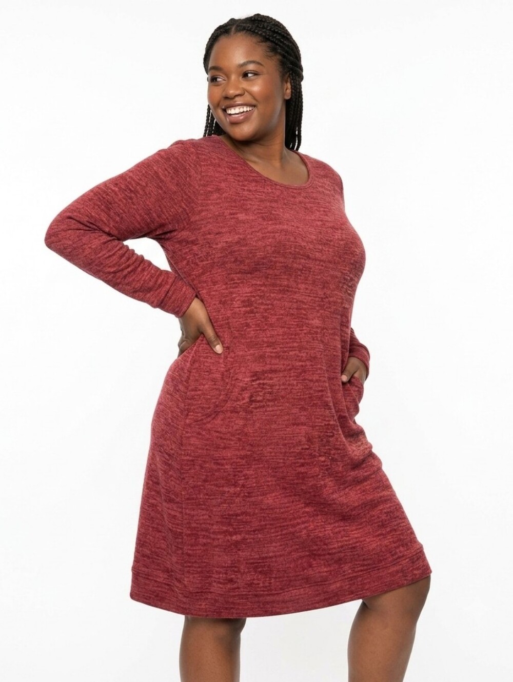 NWT Tacera Plus Size Chic Long Sleeve Red Dress
